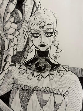 Ink portrait of Eris from Hades 2